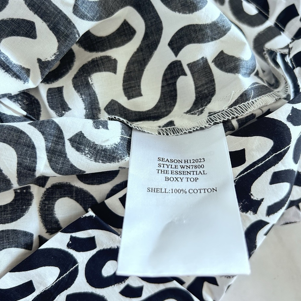 Wildfang The Essential Boxy Top Black‎ White Squiggle Patterned Top XS New! BBB - Picture 6 of 8